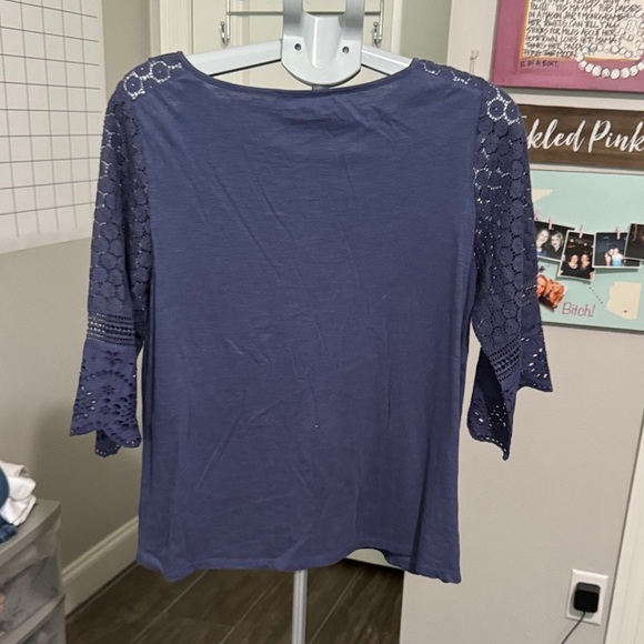 LOFT Navy Lace Sleeve Blouse - Picture 4 of 6